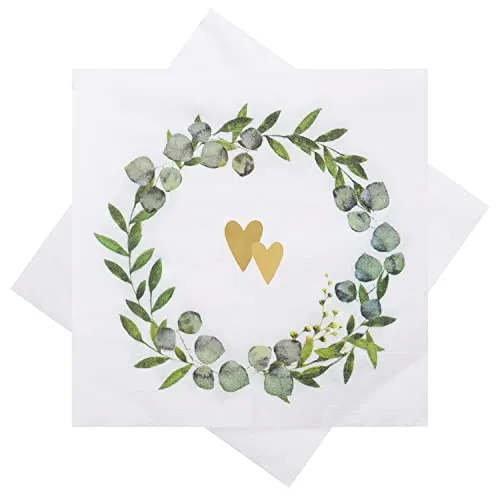 ZauberDeko Servietten Eukalyptus Hochzeit Herz Gold Grün Tischdeko 20 Stück