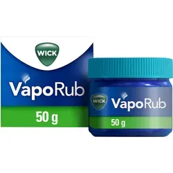 Wick Vaporub Erkältungssalbe 50 G - Arzneimittel zur Linderung von Erkältungsbeschwerden der Atemwege, ideal für Husten und Schnupfen. Bietet eine wohltuende Einreibung mit Eucalyptusöl und Menthol.