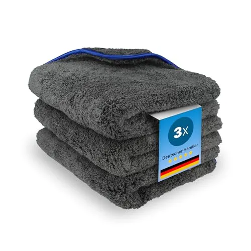 vhbw 3X Pflegetuch für Auto, Motorrad - Mikrofasertücher 42 x 22 cm, Waschbar, Wiederverwendbar Schwarz Blau