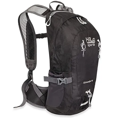 HiLo sports Radrucksack Allrounder 14 Liter - Fahrradrucksack mit Rücken Ventilationssystem - Wasserabweisender MTB Rucksack Sport - Tages Rucksack (schwarz)