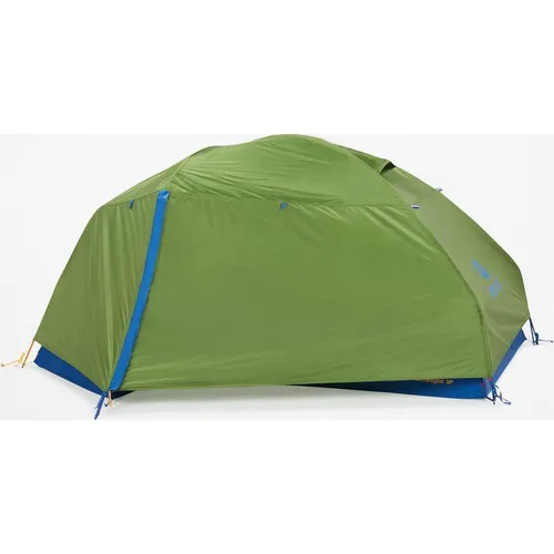 Marmot Limelight Zelt – Foliage/Dark Azure, One Size - Kuppelzelt mit übergroßer Doppeltür und zwei Apsiden, ideal für komfortables Camping. Die strategische Clip-Platzierung sorgt für mehr Innenvolumen und eine wasserdichte Konstruktion schützt vor Nässe.