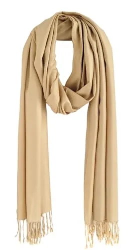 Bovari Pashmina Schal aus Premium Viskose - weich wie Kaschmir, glänzend wie Seide - XL 200x70 cm (camel) - Pashminas für Damen: Luxuriöser Schal aus 100% Premium-Viskose, kombiniert erstklassige Haptik und Optik für höchsten Tragekomfort.