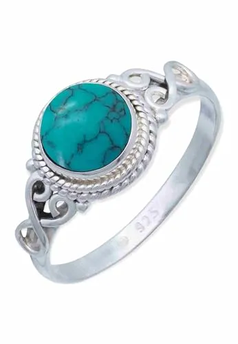 mantraroma Silber Ring Damen 925 Türkis runder Stein romantisch
