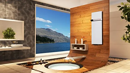 Badheizkörper Design Mirror Steel, HxB: 120 x 47 cm, 799 Watt, weiß + 1 Handtuchhalter hochglanz (50mm) (Marke: Szagato) Made in Germany Top-verarbeiteter Bad und Wohnraum-Heizkörper (Mittelanschluss)