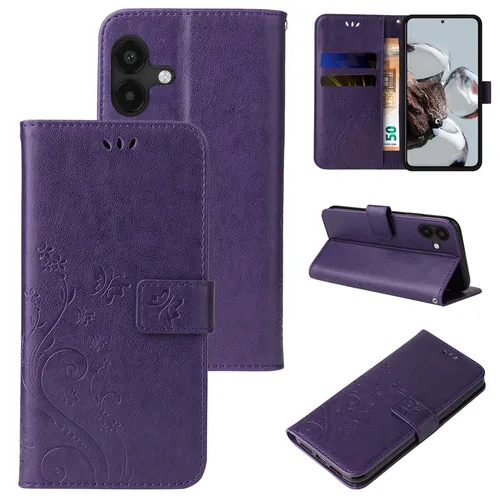 Handyhülle für Samsung Galaxy A04 Klapp Case Tasche Blume Schmetterling Violett