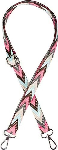 styleBREAKER Schmaler Taschen Schulterriemen verstellbar mit Buntem Zick-Zack Muster, Wechsel Taschengurt, Unisex 02013023, Farbe:Neonpink-Braun-Türkis