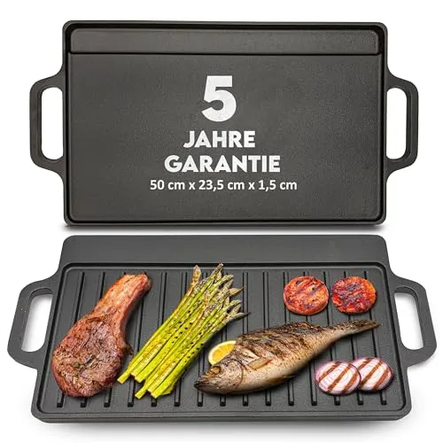 Gusseisen Grillplatte: Gusseiserne Wende-Grillplatte für Ofen, Herd und Grill, (Griddle, Herd Gusseisen, Warmhalteplatte) (L (50 cm x 23,5 cm))