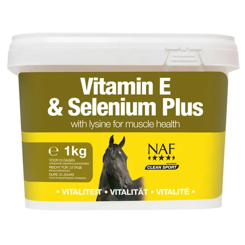 NAF Vitamin E und Selenium Plus - Zusatzfutter für Pferde zur Unterstützung der Muskelfunktion, ideal bei Selenmangel. Enthält sichere Selenhefe und Vitamin E für optimale Leistung und Zellschutz.
