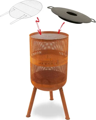 BonFeu Bonves Ø 45cm Rost - Hochwertiger Feuerkorb für den Garten - Grills - Stilvoller Feuerkorb aus hitzebeständigem Stahl mit Grillrost und Schürhaken für unvergessliche Grillabende im Freien.