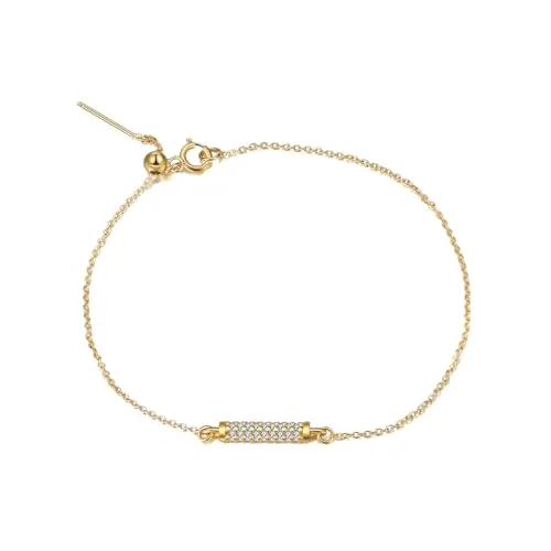 Suzan Gold® Vergoldetes Armband aus 925 Silber für Damen mit Zirkonia Zylinder | Zarter, moderner Damenschmuck GlimmerBar aus echtem Silber, nickelfrei & wasserfest | Stilvolles Freundin Geschenk