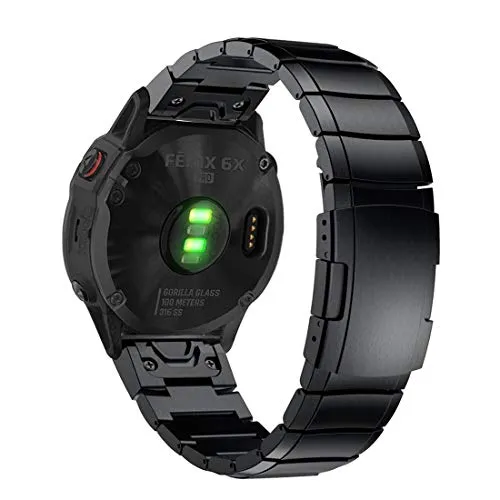 Fenix 5X Plus/Fenix 6X Armband,YOOSIDE QuickFit Metall Armband Sicherheitsschnalle Gliederarmband Uhrenarmband für Garmin Fenix 5X/Fenix 5X Plus/Fenix 3/Quatix 3/ D2 Delta PX/,Schwarz
