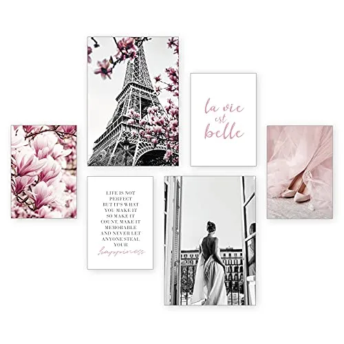 Kreative Feder Poster-Set | Paris | 6 Bilder Deko Wohnzimmer Modern Schlafzimmer Bild für Ihre Wand - optional mit Rahmen - 2 x DIN A3 & 4 x DIN A4 - ca. 30x40 & 20x30 (ohne Rahmen)