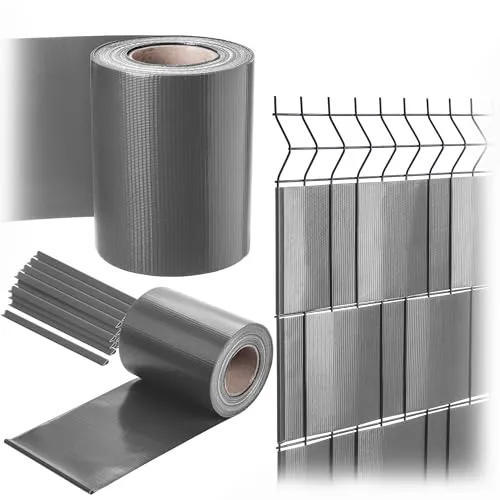 KADAX PVC Sichtschutzstreifen 35 m x 19 cm für Doppelstabmattenzaun, inkl. 20 Befestigungsclips, Sichtschutz Streifen für Doppelstabmatten Zaun, Gartensichtschutz (Grau)