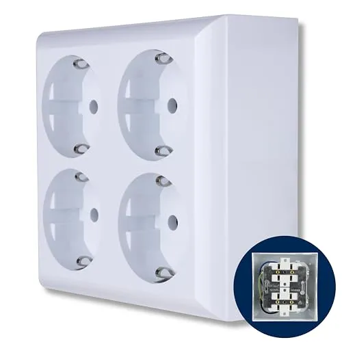 REV 4-fach Komplett Steckdose Weiß 0510172555 - Steckdosen & Zubehör, 4-fach Aufputz-Steckdose mit 16 A Nennstrom für maximale Flexibilität und Sicherheit in Ihrem Zuhause.