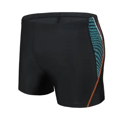 AMZSPORT Badehose Herren Kurz Schwimmhose Eng Wassersport Badeshorts mit Tunnelzug, Schwarz, L