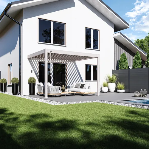 Deluxe Wand Pavillon Terrassenüberdachung Alu 3 x 3,6 M Sand