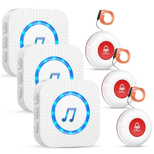 Chunhee Wireless Mobiler Alarm Notruf Knopf Senioren Notruf Pflege Klingel 55 Klingeltöne 150M Empfangsreichweite Notrufknopf für Senioren Geeignet für ältere Menschen/Patienten/Schwangere