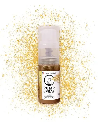 Food Colours Essbares Glitzerspray ORIGINAL GOLD 5G – Pumpe mit metallischem Pulver zum schnellen, effektvollen Dekorieren von Torten, Cremes, Gelees, Pralinen, Schokolade und Zuckerdekorationen