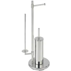 Stand WC-Garnitur Universalo Neo mit integriertem Toilettenpapierhalter - Klobürsten mit 3in1 Funktion: WC-Garnitur, Toilettenpapierhalter und Ersatzrollenhalter in elegantem Edelstahl-Design. Leicht zu reinigen und ideal für eine stilvolle Badgestaltung.