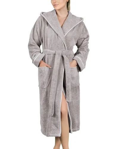 LAYNENBURG Damen Bademantel Frottee mit Kapuze – 100% Baumwolle, 360g/m², OEKO TEX 100, Größe 3XL - Eleganter wadenlanger Bademantel aus 100% Baumwolle, ultra kuschelig und perfekt für Spa, Sauna oder als Morgenmantel. Jetzt in Größe 3XL und Grau erhältlich!