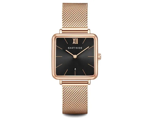 Eastside Quarzuhr Grand roségold - Armbanduhr für Damen mit edlem, eckigem Design und IP-beschichtetem Gehäuse. Das stilvolle Milanaise-Edelstahlarmband in Roségold sorgt für hohen Tragekomfort und Eleganz.