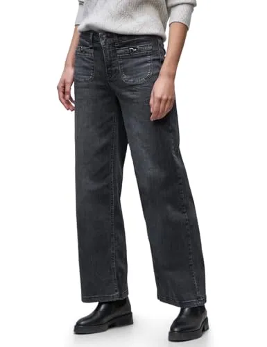 Street One Damen Wide Leg Jeans 3717181 - Stylische Wide Leg Jeans in Steel Grey, Loose Fit High Waist, mit modischen Schnallendetails. Ideal für lässige Outfits und maximale Bewegungsfreiheit.