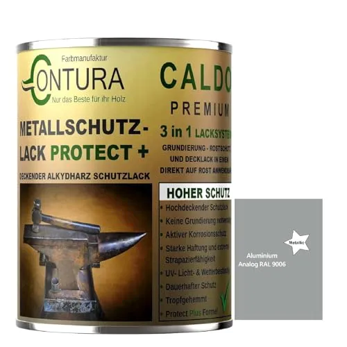 Contura 3in1 Rostschutzfarbe Metallschutzlack Seidenmatt RAL Metall Lack Farbe Grundierung (RAL 9006 Aluminium Metallic, 1 Liter)
