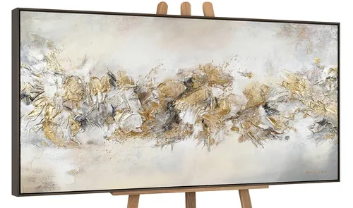 YS-Art Gemälde Glückslinie - Moderne Malerei mit Rahmen - Gemälde in 100x50 cm, handgemalt und gerahmt. Hochwertige Materialien sorgen für lichtbeständige und wasserfeste Farben. Verleihen Sie Ihrem Raum mit diesem einzigartigen Kunstwerk einen besonderen Akzent.