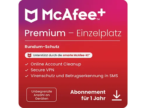 McAfee+ Premium Einzelperson, Antivirus und Internet-Sicherheitssoftware für unbegrenzte Anzahl an Geräten, 1-Jahres-Abo - [Multiplattform]