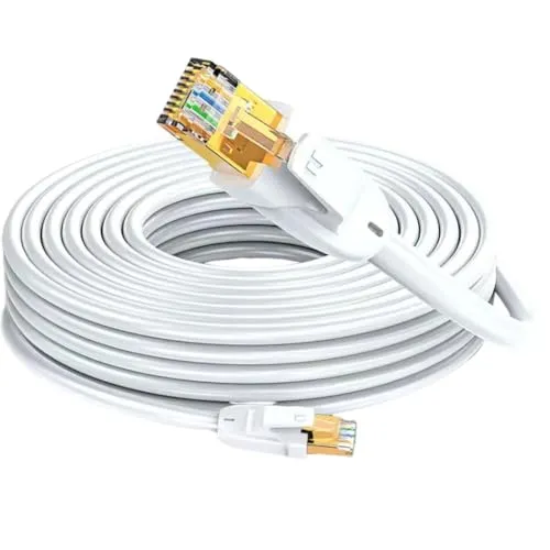 Elfcam® -1 Meter Ethernet Kabel Cat 7 Rund, LAN/WLAN Kabel mit Vergoldetem RJ45 Stecker, Netzwerkkabel 100% Kupfer Starres Verlegekabel, SFTP, 28 AWG, Weiß, 1m