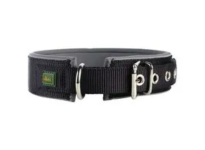 HUNTER Neopren Hundehalsband, Reflektierend, Schwarz und Grau - Klassisches Hundehalsband aus strapazierfähigem Nylon, gepolstert mit weichem Neopren und reflektierenden Elementen für optimale Sichtbarkeit bei Dämmerung und Dunkelheit.