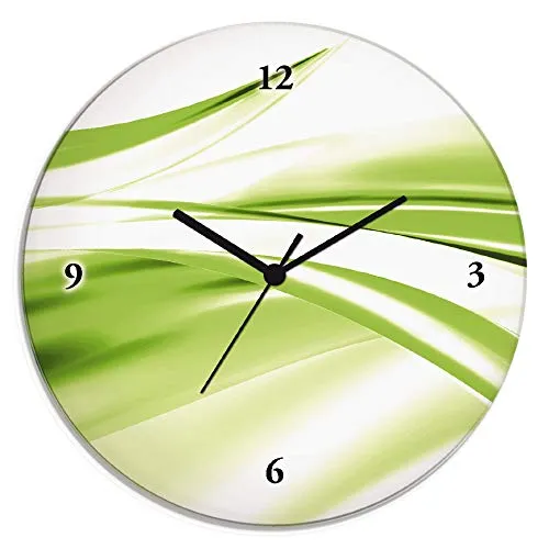 ARTLAND Wanddeko Wanduhr ohne Tickgeräusche Glas Funkuhr Ø 30 cm Rund Lautlos Design Welle Abstrakt Modern Kreativ Ausgefallen T1EU
