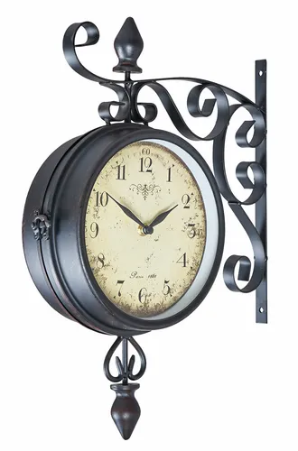 Wanduhr H31cm Metall doppelseitige Bahnhofsuhr in schwarz von Levandeo