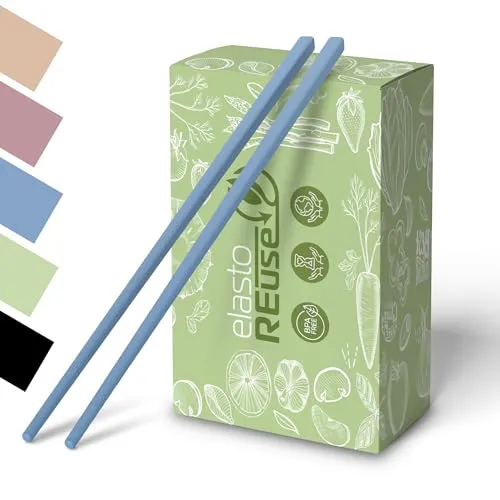 elastoREuse - Essstäbchen spülmaschinenfest aus BPA freiem Kunststoff im 2er Set - Chopsticks to go 25 cm für asiatische Speisen wie Sushi, Dumplings, Fried Rice etc. - Stäbchen zum essen (blau)