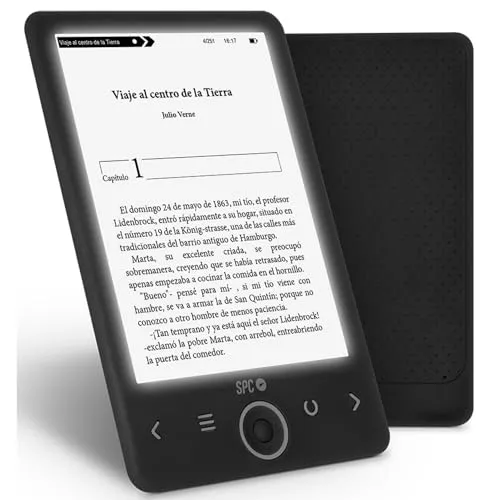 SPC Dickens Light 2 – Elektronisches Buch mit hintergrundbeleuchtetem Display und Licht mit 6 Intensitätsstufen, Tasten auf der Vorderseite, Autonomie von einem Monat., Schwarz