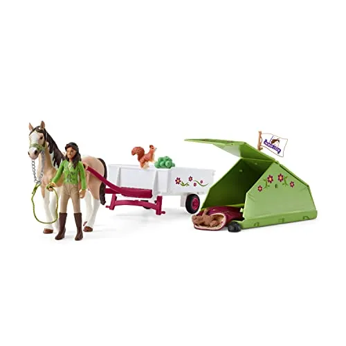 Schleich 42533 Horse Club Sarahs Campingausflug - Spielset mit 12 Teilen, inkl. aufbaubarem Zelt und Kuschelpferd, fördert kreatives Rollenspiel für Kinder ab 5 Jahren