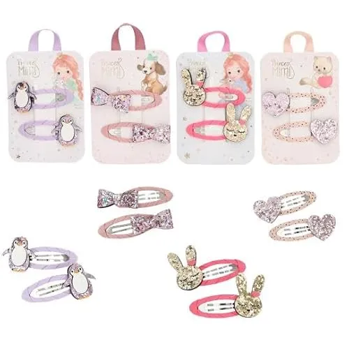 Princess Mimi Haarspangen Glitzer Motiv und Textil 1 von 4 Designs, Lieferumfang 1 Set mit 2 Spangen