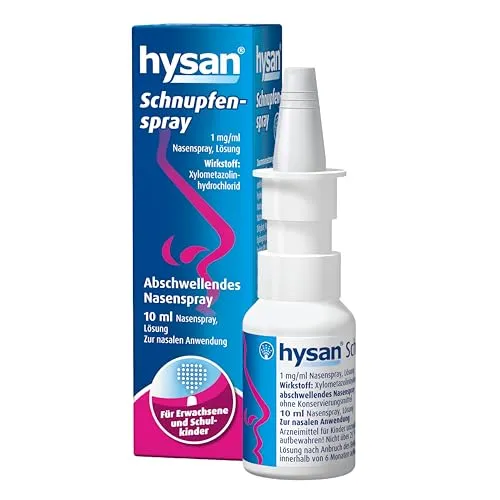 hysan Schnupfenspray - für freies Durchatmen bei Schnupfen, 10 ml - Medikamente bei Erkältung - Konservierungsmittelfrei und langanhaltende Wirkung bis zu 10 Stunden für Erwachsene und Kinder über 6 Jahren.