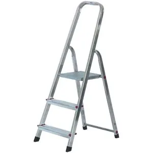 KRAUSE Trittleiter CORDA - 3 Sprossen, silberfarben Aluminium, zusammenklappbar und bis 150 kg belastbar