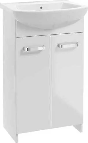 Badezimmerschrank mit Waschbecken 85x60cm weiß stehend auf Beinen Mila