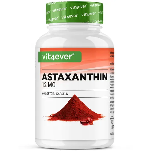 Astaxanthin 12 mg - Natürlicher Antioxidant Softgel Kapseln - Pflanzliche Heilmittel mit 12 mg Astaxanthin pro Kapsel, unterstützt antioxidative Systeme für mehr Vitalität und Gesundheit.