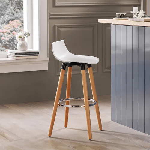 SoBuy FST86-W Barhocker mit Fußstütze - Moderner Barhocker mit stabilen Buchenbeinen und einer komfortablen, dick gepolsterten Sitzfläche. Ideal für Küchen, Bars und Restaurants, mit einer Sitzhöhe von 70 cm.