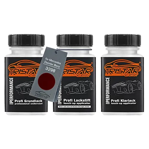 TRISTARcolor Autolack Lackstift Set für Mercedes/Daimler Benz 3298 Purpurrot Grundlack Basislack Klarlack je 50ml