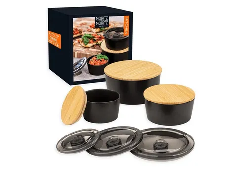 Moritz & Moritz Vorratsdose Moritz & Moritz Porzellanschüssel schwarz matt 3er Set Inklusive 6, (3er Set, 9-tlg), Für Mehl, Kaffee, Müsli oder Badutensilien