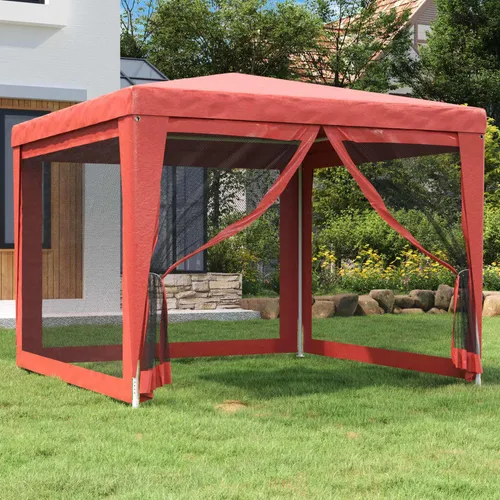 The Living Store Partyzelt 3x3 m mit 4 Mesh-Seitenwänden in Rot