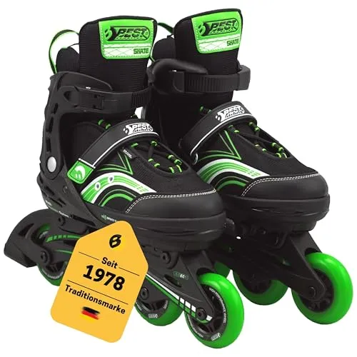 Best Sporting Inline Skates Kinder – Verstellbare Rollschuhe 30-33 in Grün-Schwarz - Kinder-Inline-Skates mit 4-fach verstellbarer Größe für lange Nutzung. Hochwertige Verarbeitung und ABEC-7-Kugellager für sicheres Fahren und hohen Tragekomfort.
