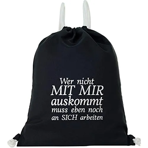 EXPRESS-STICKEREI Turnbeutel Funny Spruch | Beutel schwarz wasserdicht Sportbeutel Gymbag | Frauen Männer Rucksack | Sporttasche (Wer nicht mit mir auskommt, muss... - Turnbeutel)