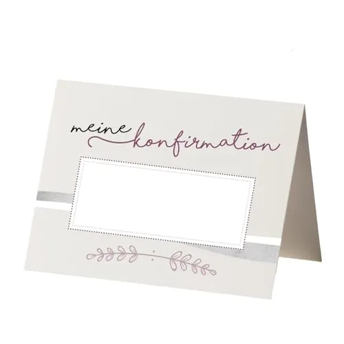 detailverliebt 40 Tischkarten zur Konfirmation I dv126 I DIN A7 I Platz-Karten Namens-Kärtchen Sitzplatz-Karten Vintage Aufsteller quer zum Beschriften