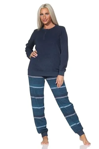 Normann Damen Frottee Schlafanzug lang mit Bündchen - Streifenoptik, Größe: 40-42 - Kuscheliger Damen Schlafanzug aus Frottee mit eleganter Streifenoptik. Die Bündchen bieten optimalen Tragekomfort und verhindern Verrutschen während der Nacht. Auch in Übergrößen erhältlich für ein angenehmes Tragegefühl.