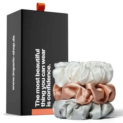 IMPERIO Seiden Scrunchies - Exklusive Haargummis aus 100% Maulbeerseide in Geschenkbox - Premium Haargummis aus 100% Maulbeerseide in 22 Momme Qualität, schonend für dein Haar und ideal für alle Haartypen. In edler Geschenkbox – perfekt für jeden Anlass!